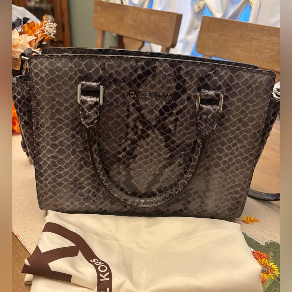 One Day SALE! Michael Kors Black Snake Print Satchel